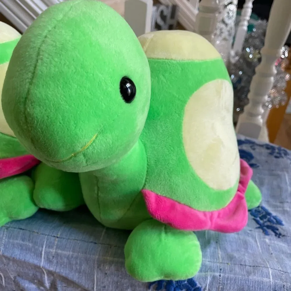 2 Adorable Plush Turtles Pink and Green